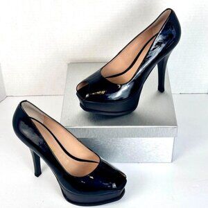 Pour La Victoire Black Patent Leather Open Toe Platform High Heel Pumps Size 7.5